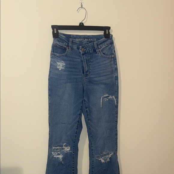 American Eagle Outfitters Distressed Blue Wide Leg Jeans - Picture 1 of 3